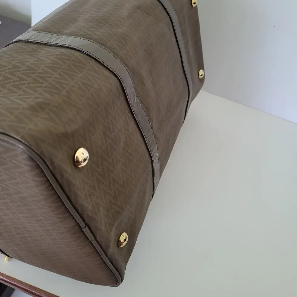 Mario Valentino Vintage Duffle‎ Boston Tote Bag Handbag Large Travel Brown Logo